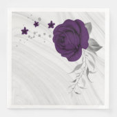 Serviette En Papier fleurs violettes royales marbre feuille argent (Devant)