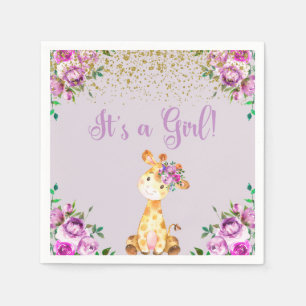 Serviette En Papier Fleurs violettes & serviettes de baby shower giraf