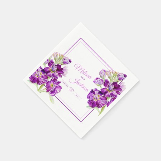 Serviette En Papier Fleurs violettes stocks mariages sur blanc (Coin)