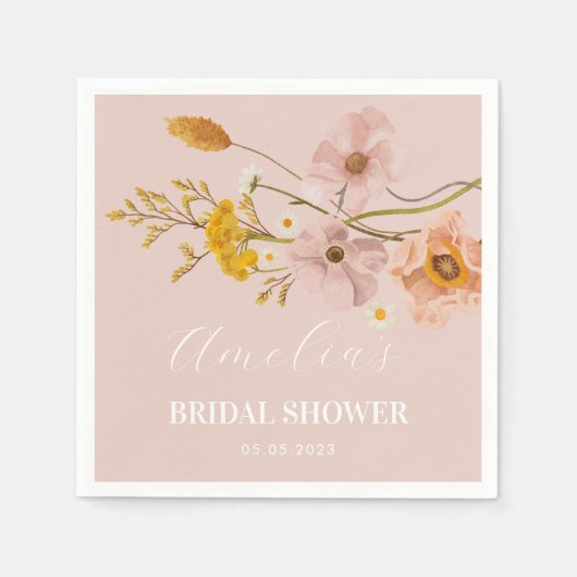 Serviette En Papier Fleurs Whimsical, Fleurs Bohémiennes Roses (Devant)