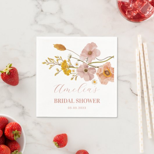 Serviette En Papier Fleurs Whimsical, Fleurs Bohémiennes Roses serviet (En situation)