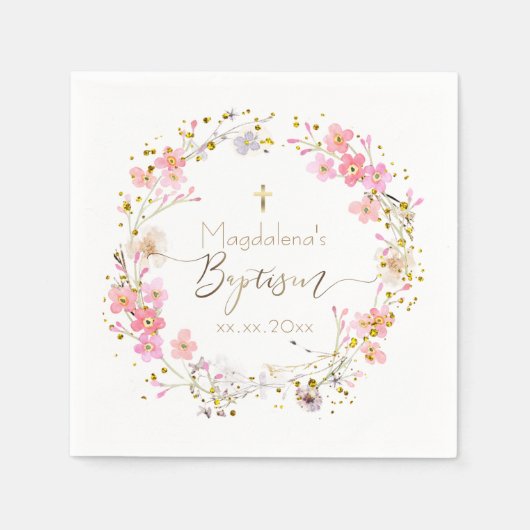 Serviette En Papier fleurs wreath Baptême (Devant)