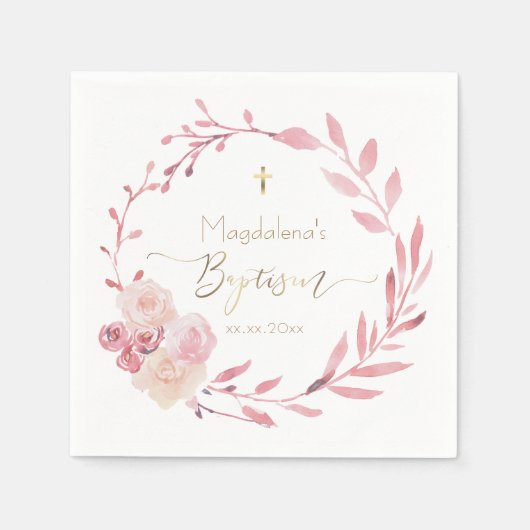 Serviette En Papier fleurs wreath Baptême (Devant)
