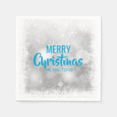 Serviette En Papier Flocon blanc bleu personnalisé Joyeux Noël (Devant)