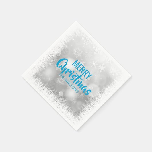 Serviette En Papier Flocon blanc bleu personnalisé Joyeux Noël (Coin)