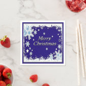 Serviette En Papier Flocon de neige bleu et blanc Joyeux Noël (En situation)