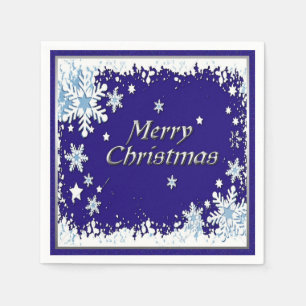Serviette En Papier Flocon de neige bleu et blanc Joyeux Noël