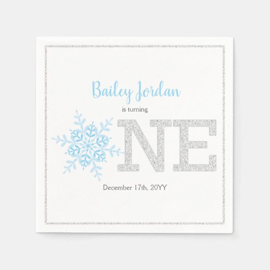 Serviette En Papier Flocon de neige Blue & Silver Parties scintillant (Devant)