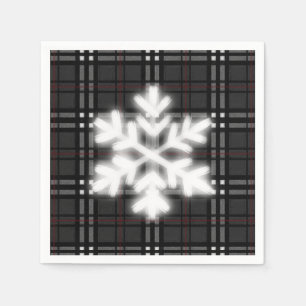 Serviette En Papier Flocon de neige classique gris et noir en plaid mo