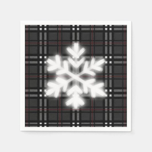 Serviette En Papier Flocon de neige classique gris et noir en plaid mo (Devant)