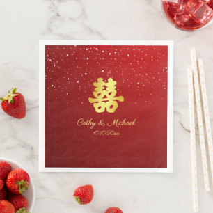 Serviette En Papier Flocon de neige de mariage chinois rouge rayonnant
