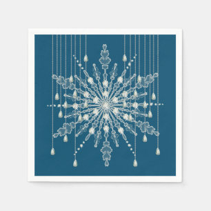Serviette En Papier Flocon de neige diamant élégant gris bleu hiver