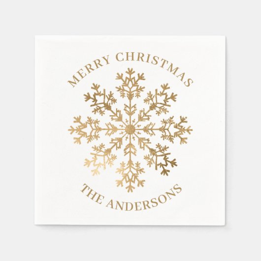 Serviette En Papier Flocon de neige doré Noël personnalisé (Devant)