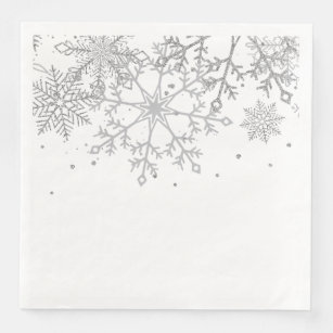 Serviette En Papier Flocon de neige gris argenté en hiver