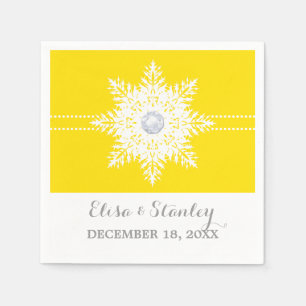 Serviette En Papier Flocon de neige moderne jaune, mariage d'hiver bla