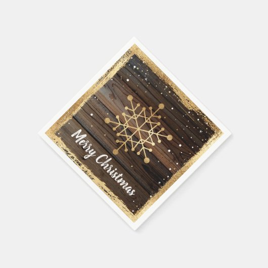 Serviette En Papier Flocon de neige rustique Gold Joyeux Noël papier (Coin)
