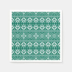 Serviette En Papier Flocon de neige vert et île fériée florale de Noël