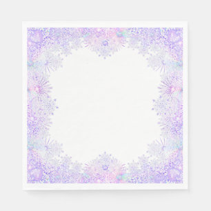 Serviette En Papier flocon de neige violet clair et coeur étincelant