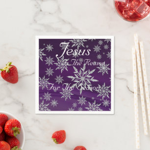 Serviette En Papier Flocon de neige violet Napkin Jésus est la raison