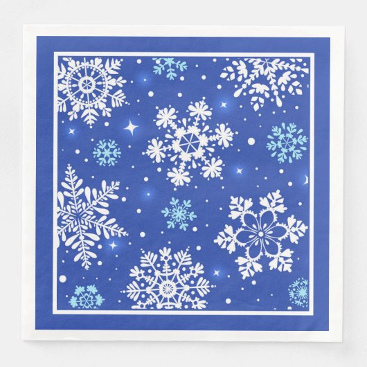 Serviette En Papier Flocons blancs sur fond bleu (Devant)