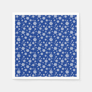 Serviette En Papier Flocons blancs sur motif hiver bleu foncé