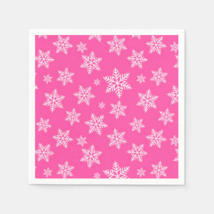 Serviette En Papier Flocons blancs sur motif hiver rose