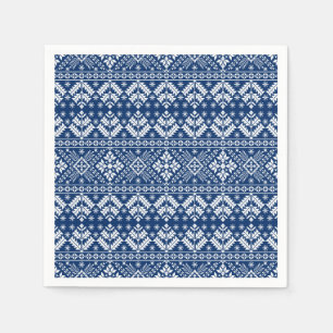 Serviette En Papier Flocons de neige bleu marine et motif floral Fair