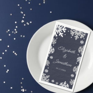 Serviette En Papier Flocons de neige bleu marine Mariage d'hiver