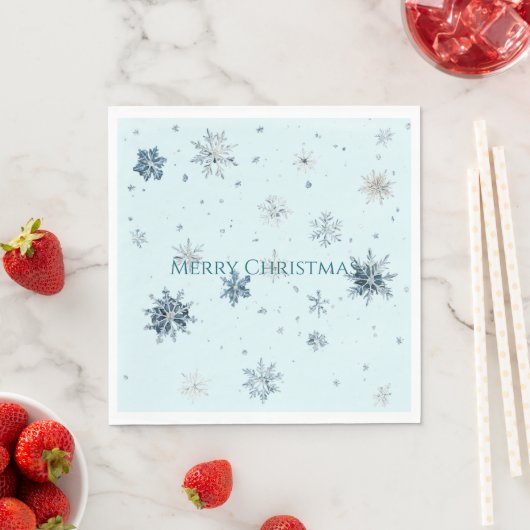 Serviette En Papier Flocons de neige bleus de Noël (En situation)
