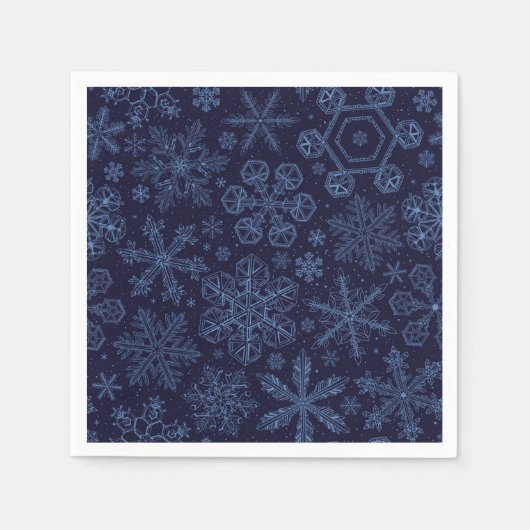 Serviette En Papier Flocons de neige bleus sur fond bleu (Devant)