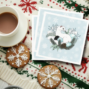Serviette En Papier Flocons de neige de Noël bleu Ermine blanche
