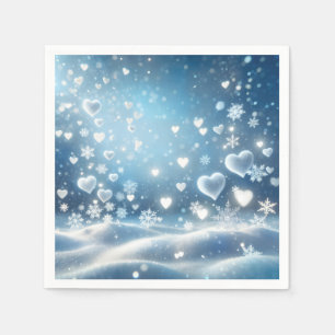 Serviette En Papier Flocons de neige et cœurs de neige dans le ciel hi