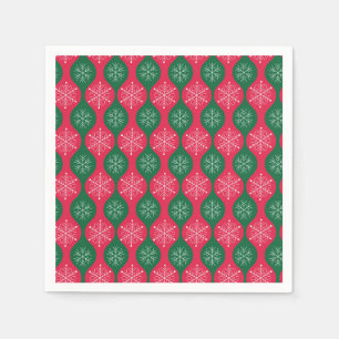 Serviette En Papier Flocons de Noël sur ogee vert rouge rétro