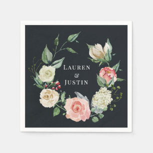 Serviette En Papier floraison de minuit Monogram Papier Napkin