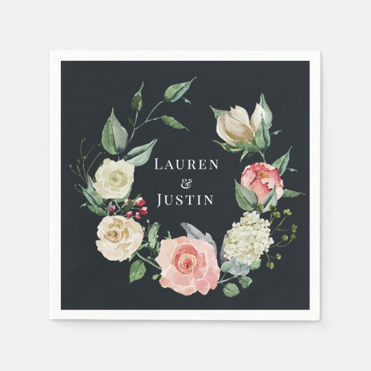 Serviette En Papier floraison de minuit Monogram Papier Napkin (Devant)