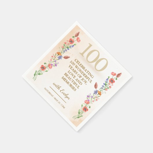 Serviette En Papier Floral 100e anniversaire - Design Fleur sauvage d' (Coin)