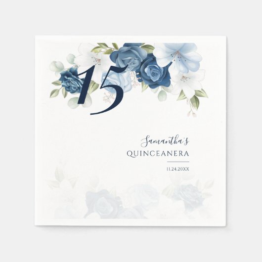 Serviette En Papier Floral 15e anniversaire Quinceanera Dusty Papier b (Devant)