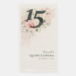 Serviette En Papier Floral 15ème anniversaire Quinceanera rose