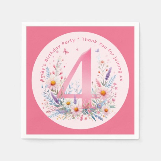 Serviette En Papier Floral 4e anniversaire Custom Four Fairy Princess (Devant)