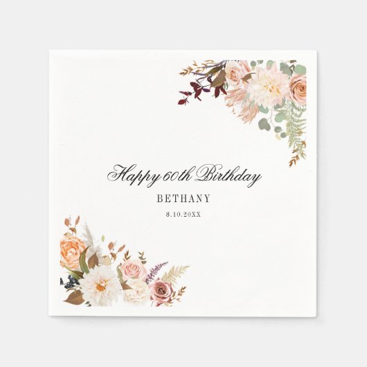 Serviette En Papier Floral 60e anniversaire Surprise Party Paper (Devant)