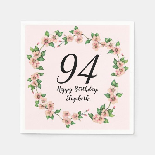 Serviette En Papier Floral 94th Birthday Pretty Blush Pink (Devant)