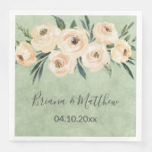 Serviette En Papier Floral Beige Blush Sage Vert Mariage (Devant)