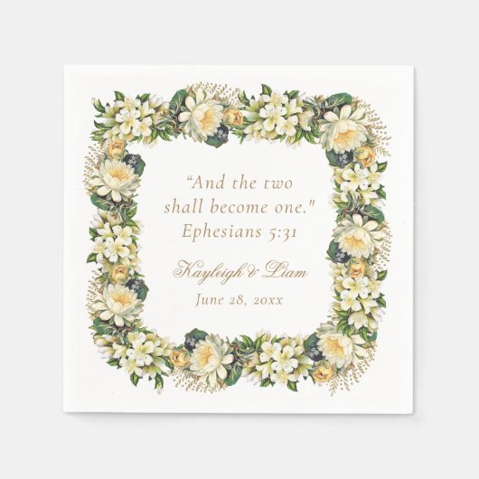 Serviette En Papier Floral blanc Bible Verse Mariage chrétien (Devant)
