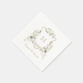 Serviette En Papier Floral Blanc Hydrangea Crest Mariage Monogramme (Coin)