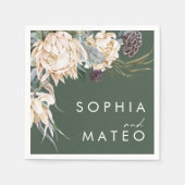 Serviette En Papier Floral blanc | Serviettes Mariage vert foncé (Devant)