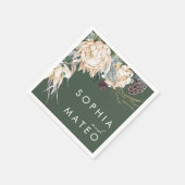 Serviette En Papier Floral blanc | Serviettes Mariage vert foncé (Coin)