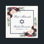 Serviette En Papier Floral bleu bat mitzvah Bourgogne<br><div class="desc">Aquarelle bat mitzvah Bourgogne Marsala bleu Papier Floral Napkin</div>
