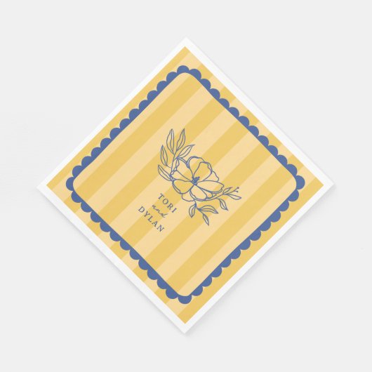 Serviette En Papier Floral Bleu Botanique Mariage (Coin)