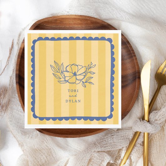 Serviette En Papier Floral Bleu Botanique Mariage