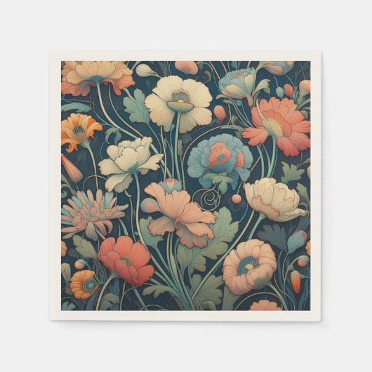 Serviette En Papier Floral bleu marine (Devant)